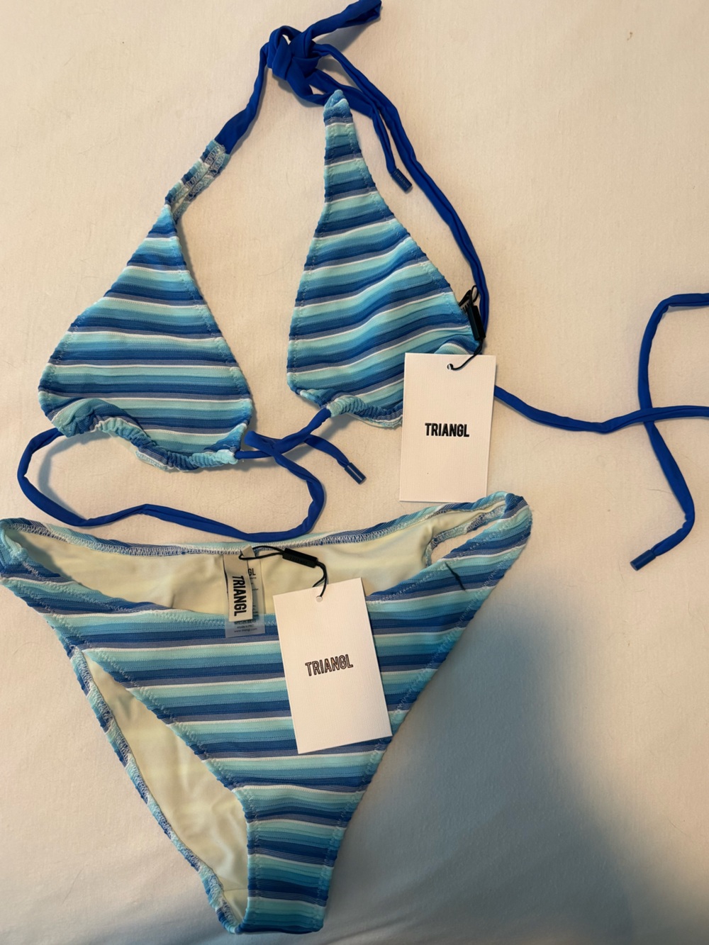NWT TRIANGL Dara Horizon Blue Stripe Bikini Set L Top M Bottom